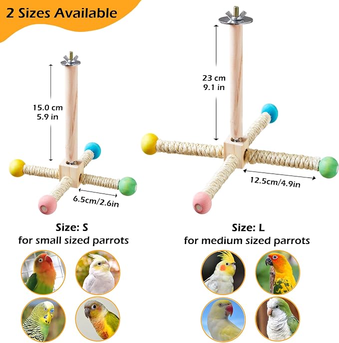 Large Bird Stand Perch Toy for Cage, Interactive Spinning Toys, Wooden Exercise - Image 2