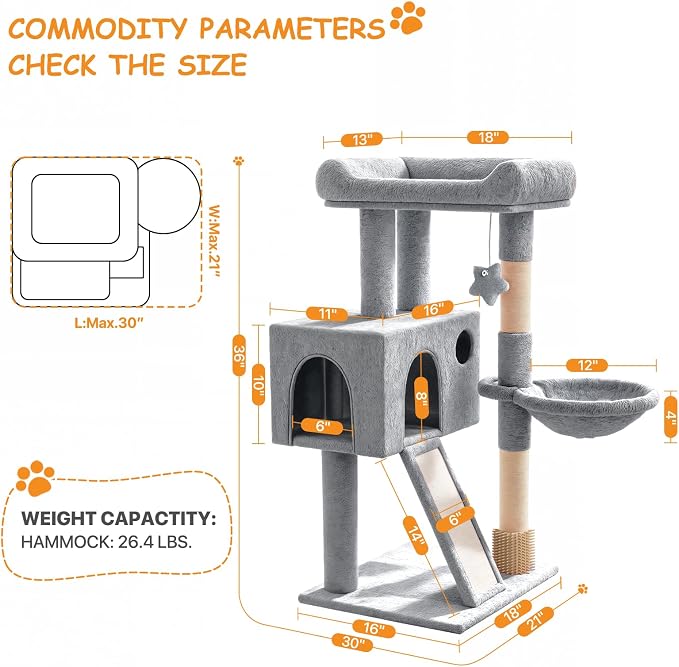 36-Inch Cat Tree Tower for Small and Medium Indoor Cats, Condo & Scratching - Image 3