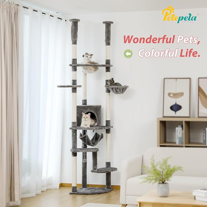 PETEPELA Floor to Ceiling Cat Tree, 92.9''-101.6''Height Adjustable Cat Tower - Image 8
