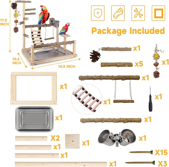 Bird Playground Natural Parrot Toys Perch Stand Cockatiel Swing - Image 5