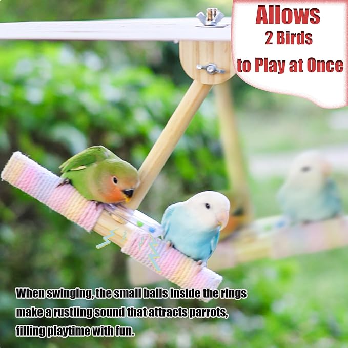 Bird Swing for Cage, Rust Sound Interactive Hanging Bird Toy Perch, Wooden - Image 4