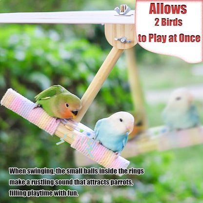 Bird Swing for Cage, Rust Sound Interactive Hanging Bird Toy Perch, Wooden - Image 4
