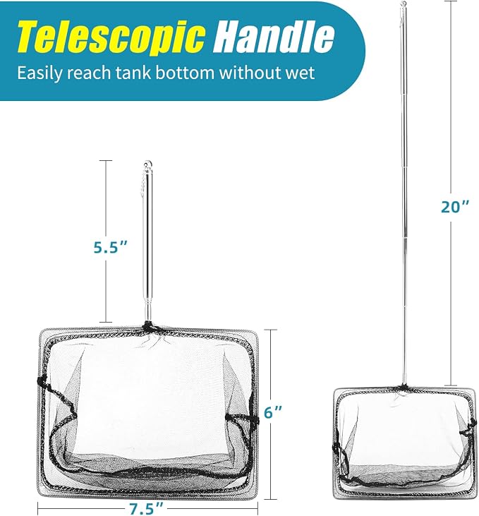 AQUANEAT Aquarium Net with Extendable Long Handle, Adjustable Wastes Skimming - Image 2