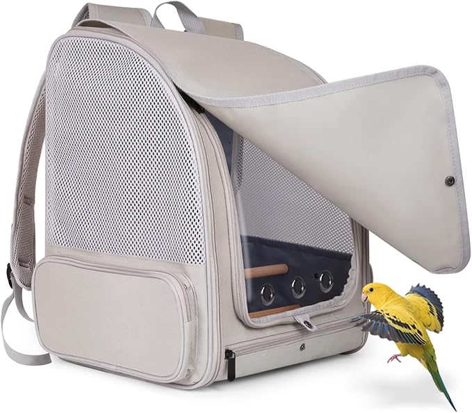 Bird Backpack Carrier with Front Zipper Opening, Portable Bird Travel Carrier - Image 6