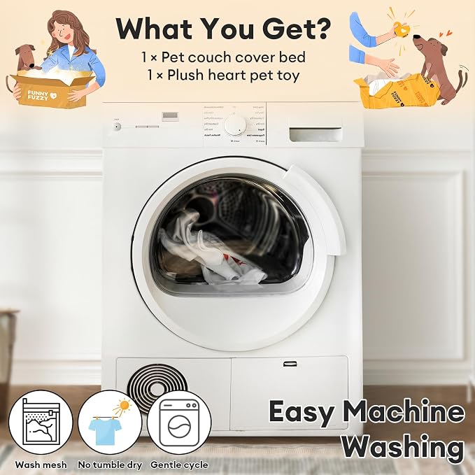 FUNNY FUZZY Pet Fluffy Plush Calming Dog Couch Bed Sofa Protector Washable Pets - Image 5