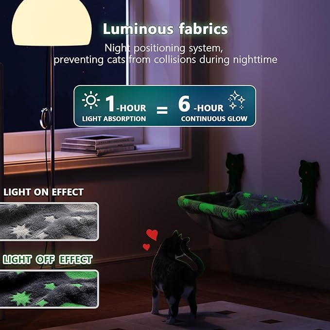 Cat Window Perch Cordless, Glow in The Dark & Stable Cat Beds- Breathable - Image 2