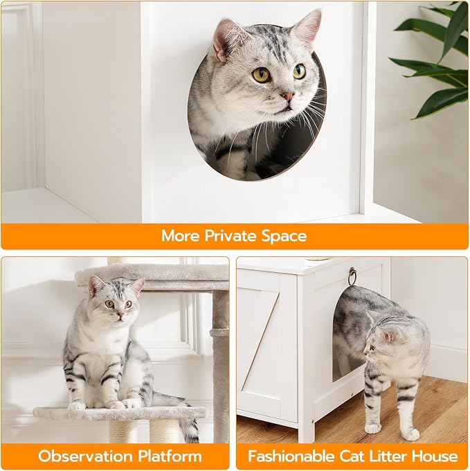 HOOBRO Cat Tree Tower with Litter Box Enclosure - Image 8