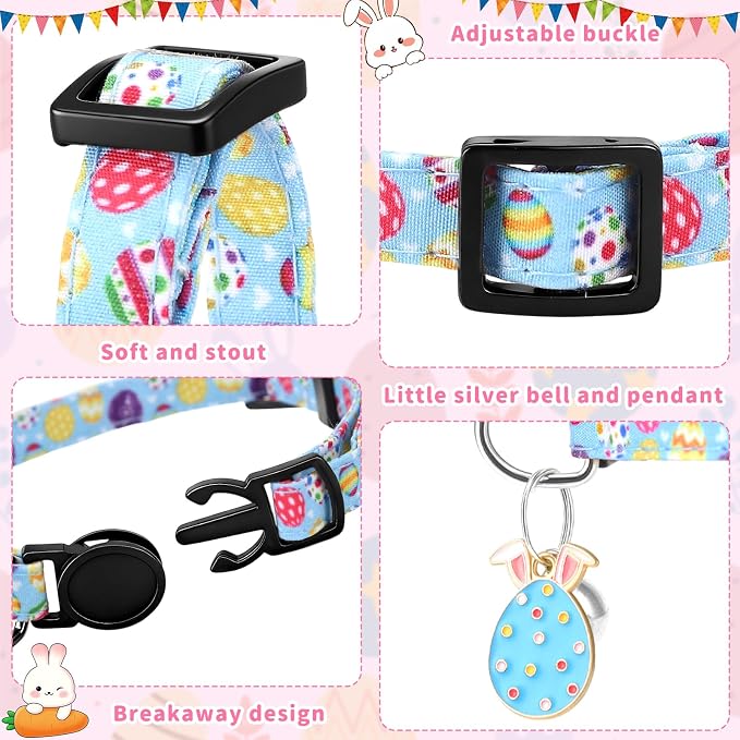 3 PCS Easter Cat Collars with Bow Tie and Bell, Spring Cat Collars Eggs Rabbit - Image 2