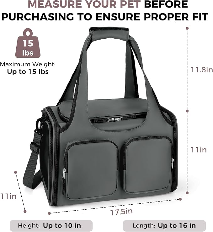 Dog, Cat Carrier for Pets Up to 15 Lbs, Airline Approved Collapsible Soft-Sided - Image 2