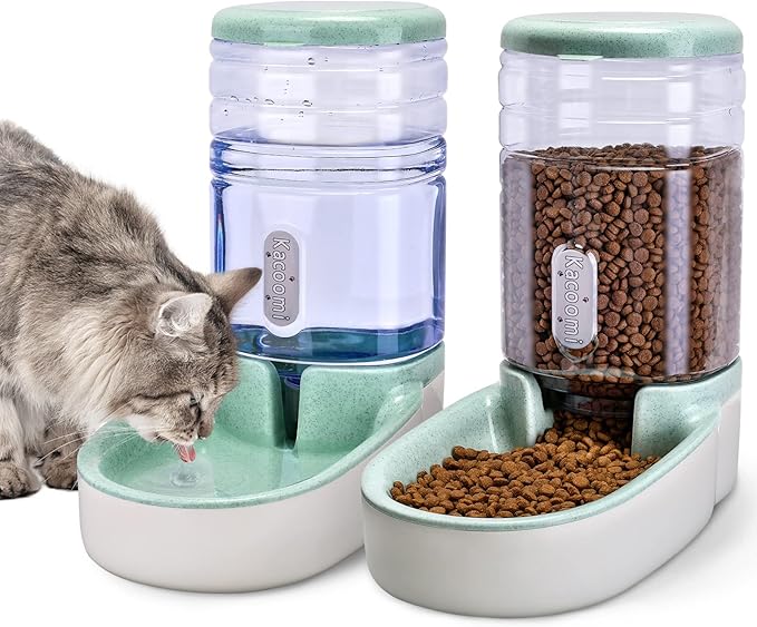 Automatic Dog Cat Feeder and Water Dispenser Gravity Food Feeder and Waterer Set by Kacoomi