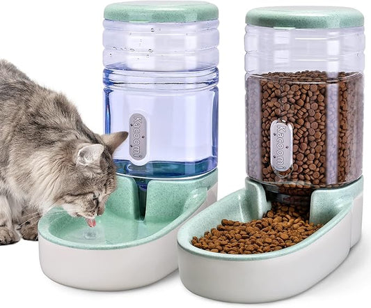 Automatic Dog Cat Feeder and Water Dispenser Gravity Food Feeder and Waterer Set by Kacoomi