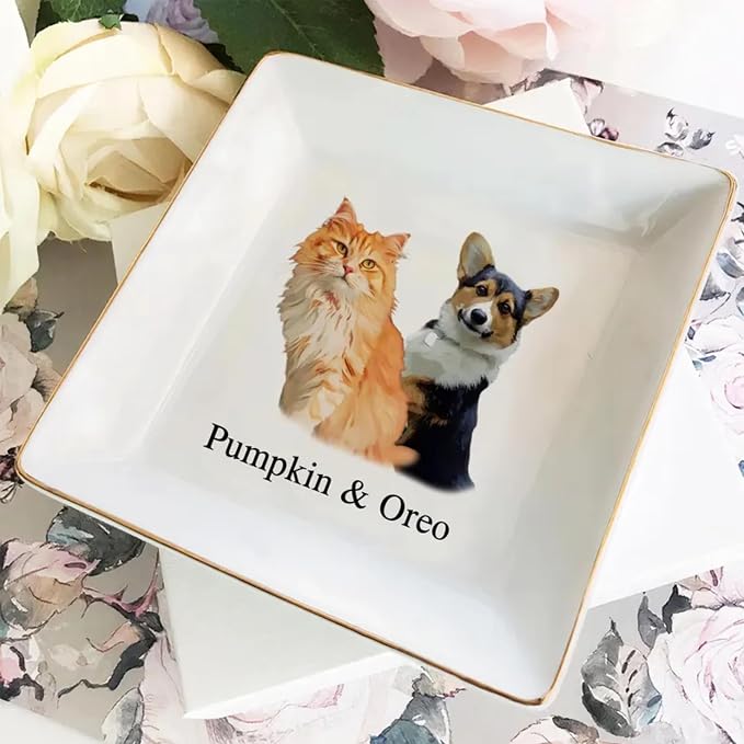Custom Pet Photo Ring Dish, Personalized Pet Portrait Jewelry Dish, Pet Lover - Image 2