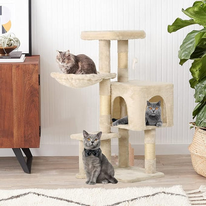 BestPet | 37" Cat Tree Tower | Beige | Sturdy Multi-Level Cat Tree - Image 2