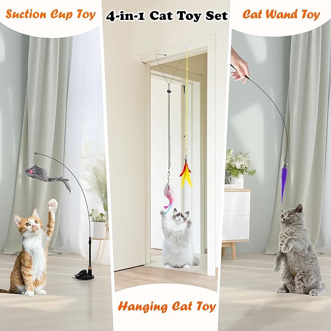 Soarer 4-in-1 Interactive Cat Feather Toys, Enhanced Suction Cup Cats Wand Toy - Image 2