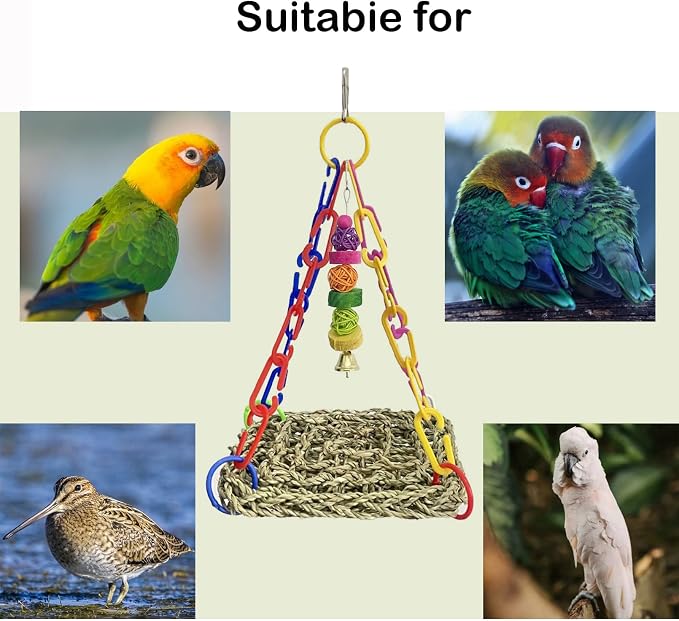 Bird Seagrass Mat, Natural Sea-Weed Woven Parrot Hammock Swing Mats Birds - Image 8