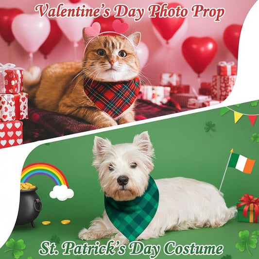Abbylike 50 Pcs St. Patrick's Day Dog Bandanas Bulk Green Plaid Bandanas - Image 2