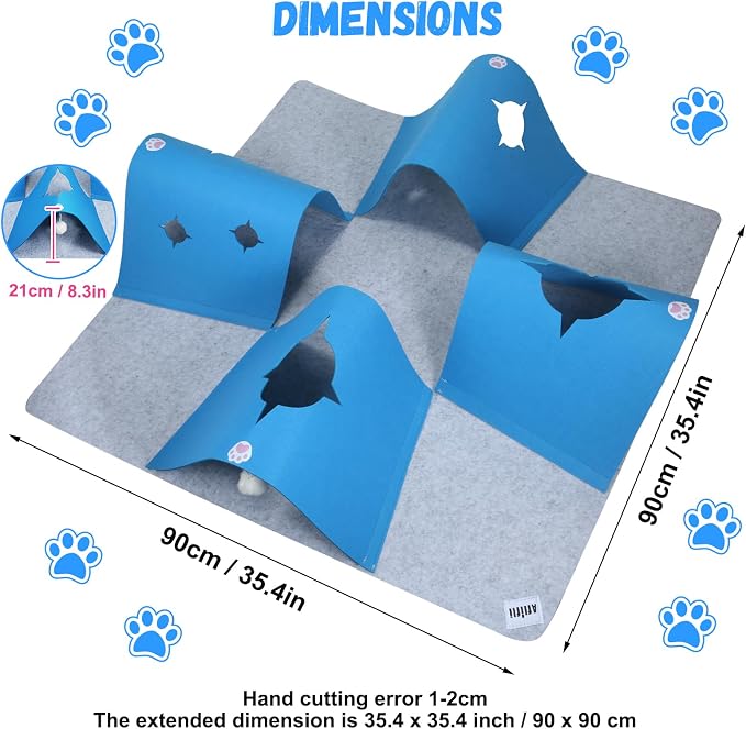 Interactive Cat Tunnel Mat for Indoor Cats, 4-Way Felt Cat Cave - Image 2