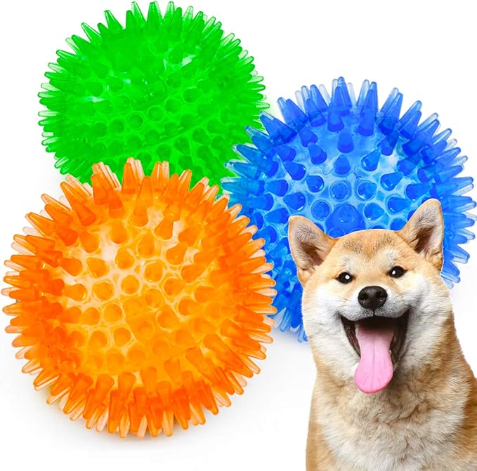 SHARLOVY Squeaky Balls for Dogs Small, Fetch Balls Rubber 3 Pack Bright Colors by SHARLOVY