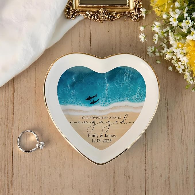 Personalized Beach Ring Dish Engagement Gift, Our Adventure Awaits Engaged - Image 2