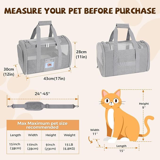 Cat Carrier Soft for Pets Up to 15 Lbs, Cat Travel Bag - Image 2