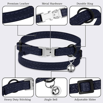 Leather Cat Collar with Buckle and Removable Bell - Image 5