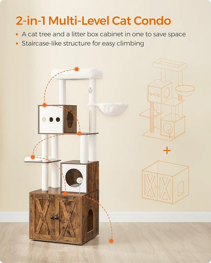 Feandrea Cat Tree with Litter Box Enclosure, 70.1-Inch Tall Cat Tower, 2-in-1 - Image 3