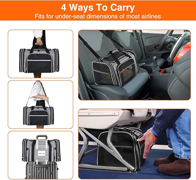 TSA Airline Approved Soft Sided Pet Carrier Top Loading 4 Side Expandable Large - Image 6
