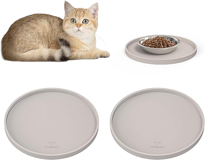 Arespark Cat Food Mat, Round Eating Plates Tray by Arespark