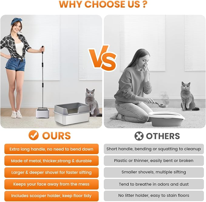 Metal Cat Litter Scoop with Holder, Solid & Durable, Deep Shovel - Image 2