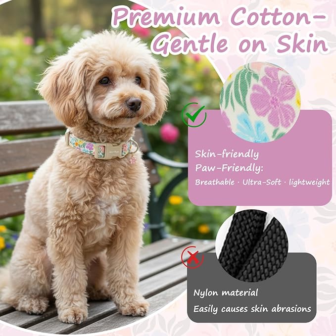 Cotton Dog Collar with Colorful Flowers - Image 4