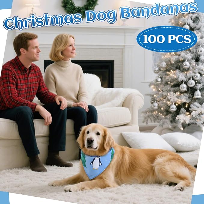 100 Pcs Winter Dog Bandanas Bulk Pet Bibs Blue Triangle Scarf Snowflake Pet - Image 6