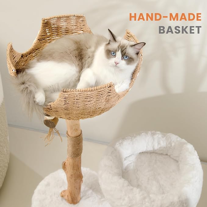 Cat Tree Tower with Two Real Branches, 44 INCH Wood Modern Cat Tower with - Image 6