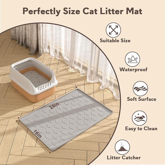 Cat Litter Box Mat, Silicone Kitty Litter Mat, Light Gray - Image 5