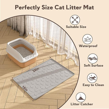 Cat Litter Box Mat, Silicone Kitty Litter Mat, Light Gray - Image 5