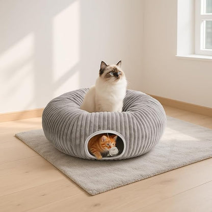 Cat Tunnel Bed for Indoor Cats, Peekaboo Cat Cave Bed, Soft Cat Donut Tunnel - Image 3