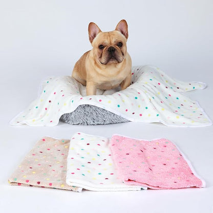 1 Pack 3 Blankets Super Soft Cute Dot Pattern Pet Blanket Flannel Throw - Image 6