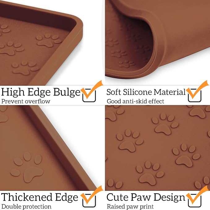 Ptlom Pet Placemat for Dog and Cat, Waterproof Silicone Pet Feeding Bowl Mats - Image 4