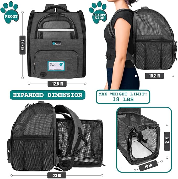 PetAmi Dog Cat Backpack Carrier, Expandable Pet Carrier Backpack - Image 2