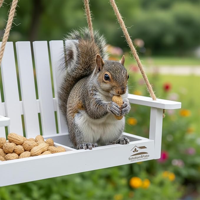Solution4Patio White Swing Bird Feeder, Squirrel-Proof Metal Mesh Tray - Image 8