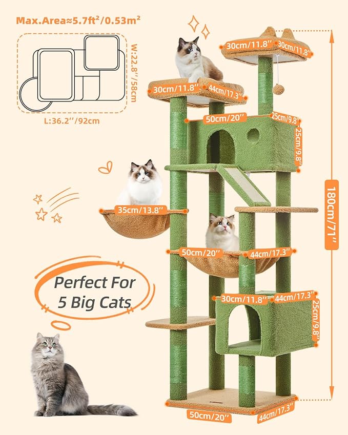 Taoqimiao Cactus Cat Tree, 71-Inch Cat Tower - Image 7