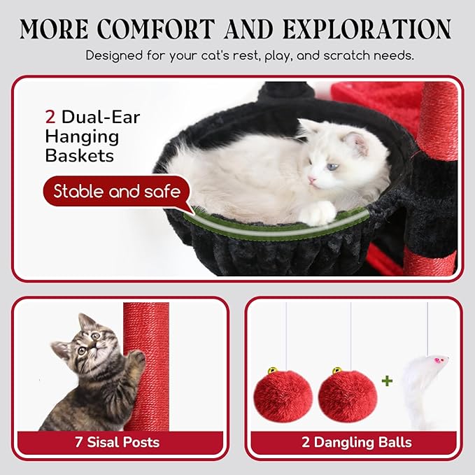 Globlazer Gothic Heavy Duty Cat Tree, 74in Sturdy Goth Cat Tower - Image 4