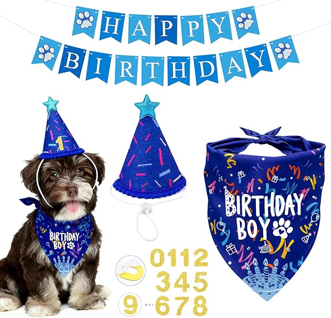 Dog Birthday Party Decorations, Adjustable Dog Bandana Set by YROVWENQ