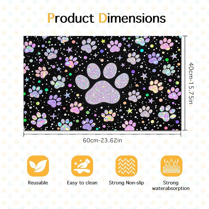 Pet Feeding Mat 24x16 inch Glitter Paw Print Pet Bowl Placemat Non Slip Floor - Image 6