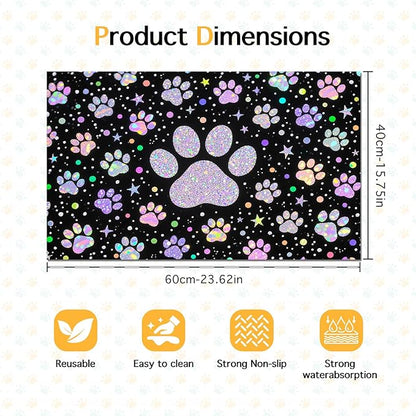 Pet Feeding Mat 24x16 inch Glitter Paw Print Pet Bowl Placemat Non Slip Floor - Image 6