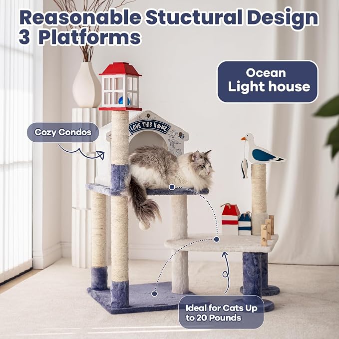HYABi 43.5-Inch Novelty House Seagull Buoy Collapsible Cat Tree Tower Condo Bed - Image 2