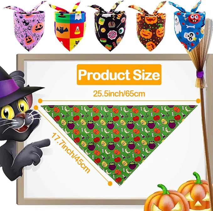 PET SHOW 50 Pack Halloween Small Dog Bandanas Girl Boy Pumpkin Bat Ghost Cat - Image 2