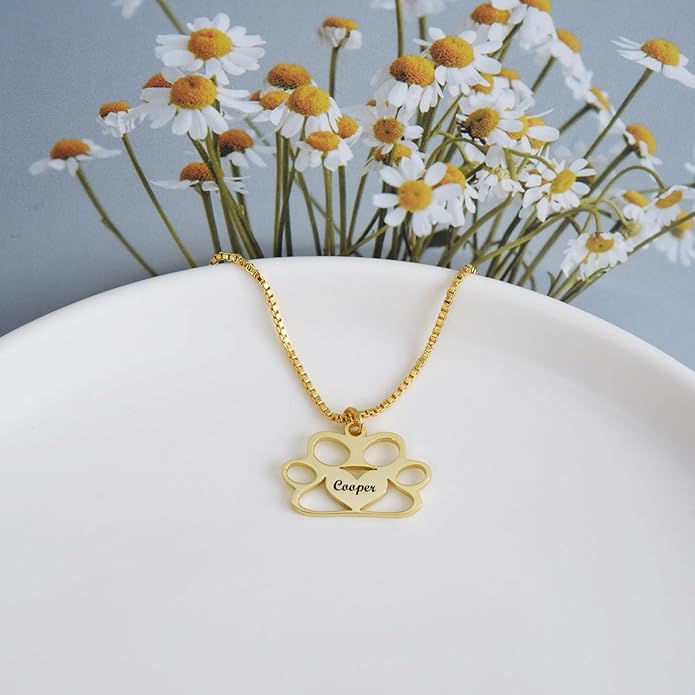 Personalized Cute Dog Cat Paw Name Necklace Forever Love Custom Heart Pendant - Image 4