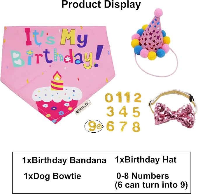 ADOGGYGO Dog Birthday Bandana Scarf and Dog Girl Birthday Party Hat - Image 3