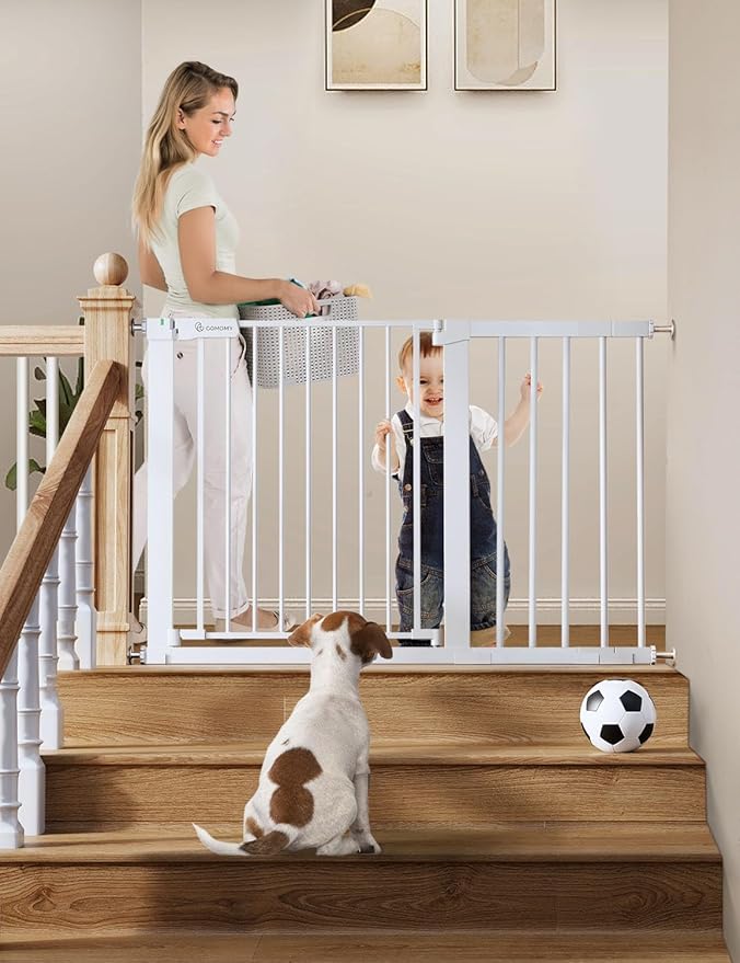 COMOMY 30" Tall Baby Gate for Stairs Doorways, Fits Openings 29.5" to 46" Wide by COMOMY