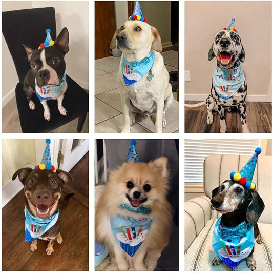 ADOGGYGO Dog Birthday Bandana Scarf and Blue Boy Pet Birthday Party Hat - Image 2